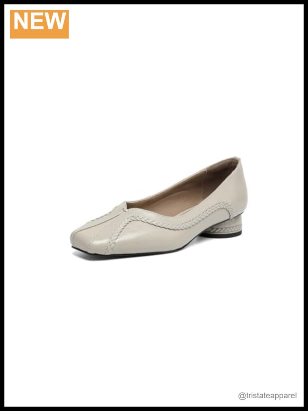 Handmade Genuine Leather Square Toe Braided Chunky Heel Slip On Ballet Shoes